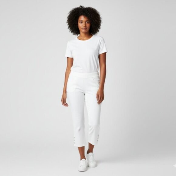 NWT Belle by Kim Gravel White Pearls Just Want to Have Fun Ponte Pant 14 - Picture 1 of 13